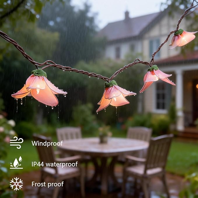 Flower String Lights Plug in with 10 LED Bulbs, Decorative Spring String Lights Indoor for Bedroom, Connectable Flower Fairy Lights Outdoor for Patio Garden Porch Floral Wedding Gifts(Pink Orchid)