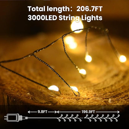 Dailyart Fairy Lights Plug in, 3000 Led Cluster Lights with Timer 195Ft Waterproof Warm Twinkle String Light with Remote for Bedroom Wreath Garland Window Wedding Christmas Tree Decoration,Black Wire