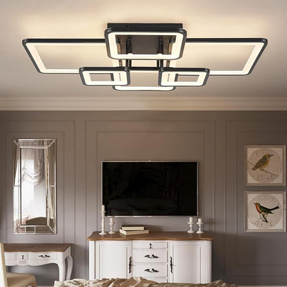Shine LUEST Modern LED Ceiling Light Fixture Black Kitchen Lighting Fixtures Ceiling for Bedroom 31.5" Dimmable 6 Ring Square Ceiling Light for Kitchen with Remote Control for Living Room,Dining Room