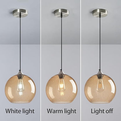 Light Brown Glass Pendant Lights Kitchen Island Globe Pendant Light Fixtures Modern Pendant Lighting for Bedroom Living Dining Room Light Fixture (9.84 in, 3 Pack)