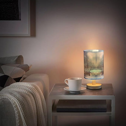 Table Lamp Octopus Pirate Ship Sea Monster Tentacle Sailboat Night Ocean Wave Nightstand Lamp with Wood Base Fabric Lamp Shade Bedside Desk Lamp for Living Room Bedroom Kids Room Office
