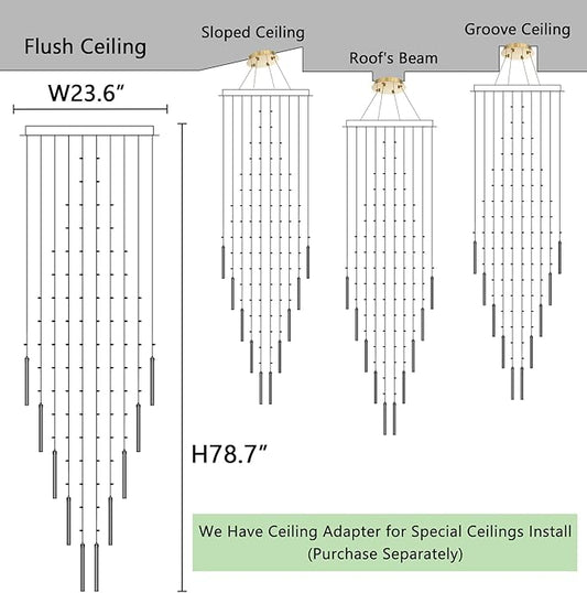 HAIXIANG W24 x H78 Crystal Glam Chandelier Long Light Chandeliers with Dimmable Light Bulbs High Ceiling Light Fixtures for Foyer Entryway Living Room Stair Gold