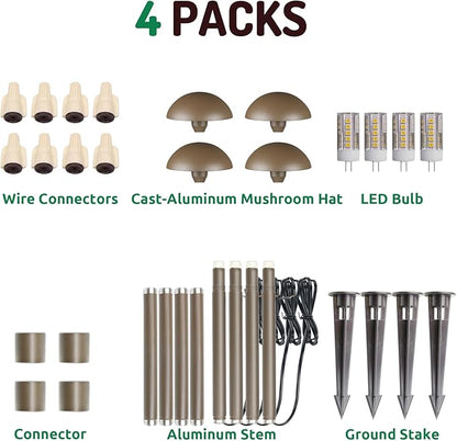 Lumina Lighting® Low Voltage Landscape Lighting Cast-Aluminum Path and Area Light Warm White 3W G4 LED Bulb and ABS Ground Stake Included for Yard Walkway Lawn PAL0107-BZLED4 (Bronze, 4-Pack)