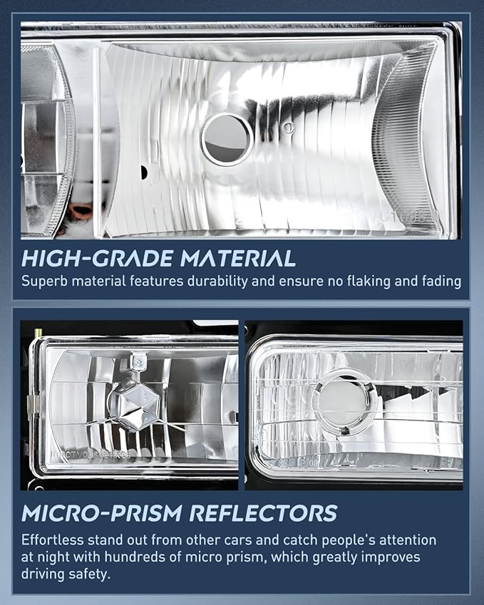 Nilight Headlight Assembly Compatible with 1988 1989 1990 1991 1992 1993 1994 1995 1996 1997 1998 Chevrolet GMC C10 C/K 1988-1999 Silverado Suburban Sierra Blazer Tahoe Yukon Chrome Housing