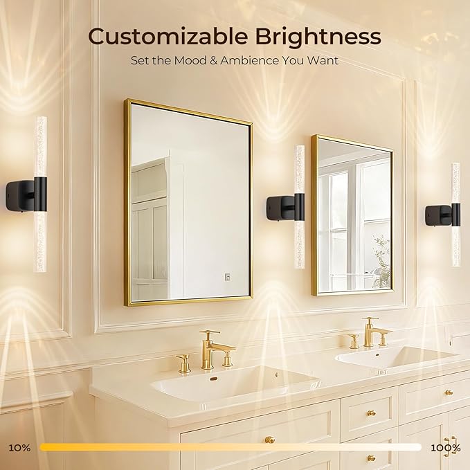 Battery Operated Wall Sconce Set of 2 Black Rechargeable Crystal Sconce Wall Decor Set of 2 with 12000mAh 16" CCT Dimmable 350° Rotate Remote Wireless Wall Light for Bedroom Living Room