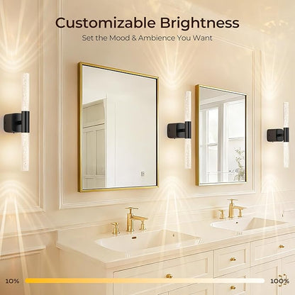 Battery Operated Wall Sconce Set of 2 Black Rechargeable Crystal Sconce Wall Decor Set of 2 with 12000mAh 16" CCT Dimmable 350° Rotate Remote Wireless Wall Light for Bedroom Living Room