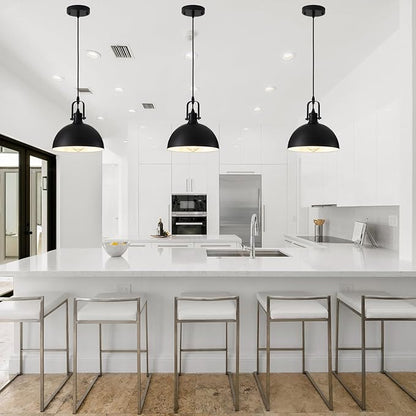 Pendant Lights, Modern Matte Black Metal Hanging Light Fixtures, Adjustable Height Industrial Pendant Lighting for Kitchen Island Dining Room Bedroom Bar Office 9.84”