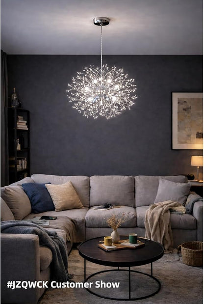 Plug in Crystal Chandelier, Modern Plug in Pendant Light Hanging Light Fixture 2-in-1 Chrome Pendant Light Dandelion Chandeliers for Dining Room Bedroom Kitchen Foyer Entryway Living Room