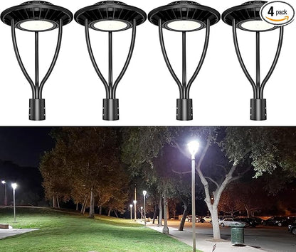 4 Pack LED Post Top Light ETL Listed 60W 48W 36W Adjustable Outdoor Pole Lights with Photocell IP65 Waterproof Post LED Fixture 5000K for Garden Yard Street Lighting