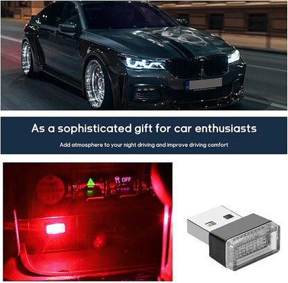 Dickno 4 PCS USB LED Car Interior Atmosphere Lamp, Portable Mini LED Night Light, Plug-in USB Interface Trunk Ambient Lighting Kit, Universal Vehicle Interior Accessories (Red)