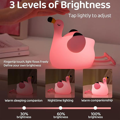 Pink Flamingo Night Light for Kids, Dimmable Silicone LED Baby Nursery Night Light, Funny Nightlight Girls Trendy Gifts, Rechargeable Bedside Lamp Kawaii Pink Decor for Bedroom Home Office