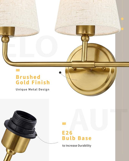 AUTELO Gold Vanity Light, 4 Light Bathroom Vanity Light with Fabric Linen Shade, Lighting Fixtures Over Mirror, Vanity Light Fixture for Bathroom Dressing Room, W2664-4 BG