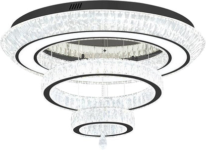 Modern 3 Ring Chandelier for Living Room Luxury 3-Tier Crystal Chandelier Dining 40in Black LED Dimmable Crystal Raindrop Chandeliers Lighting