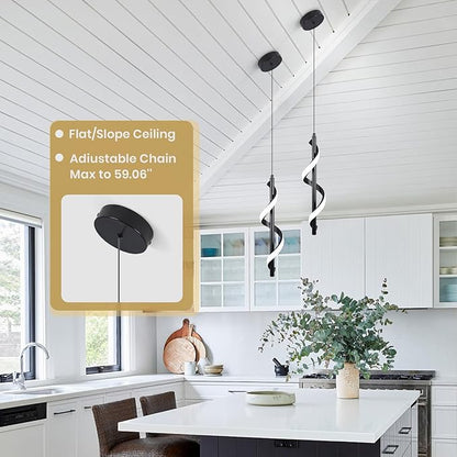 Modern Led Pendant Light Fixtures,6000K Cool White Black Led Pendant Lighting for Kitchen Island,Adjustable Height Hanging Light Fixtures for Kitchen Dining Room Living Room,1 Pack