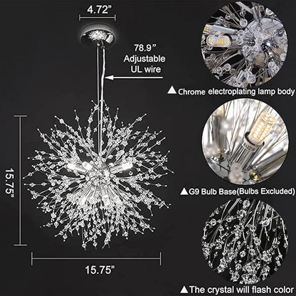 Modern Firework 8 Lights Crystal Chandeliers, Sputnik Dandelion Chrome Chandelier Light Fixture Pendant Lighting for Bedroom, Foyer, Hallway, Entryway, Kitchen, Dining Room