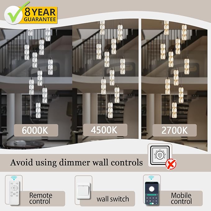 ykolupty Modern Chandelier 10-Lights Black Chandelier Lighting Fixture High Ceiling Chandelier Suitable for Living Room Staircase Villa, TP3030-10H