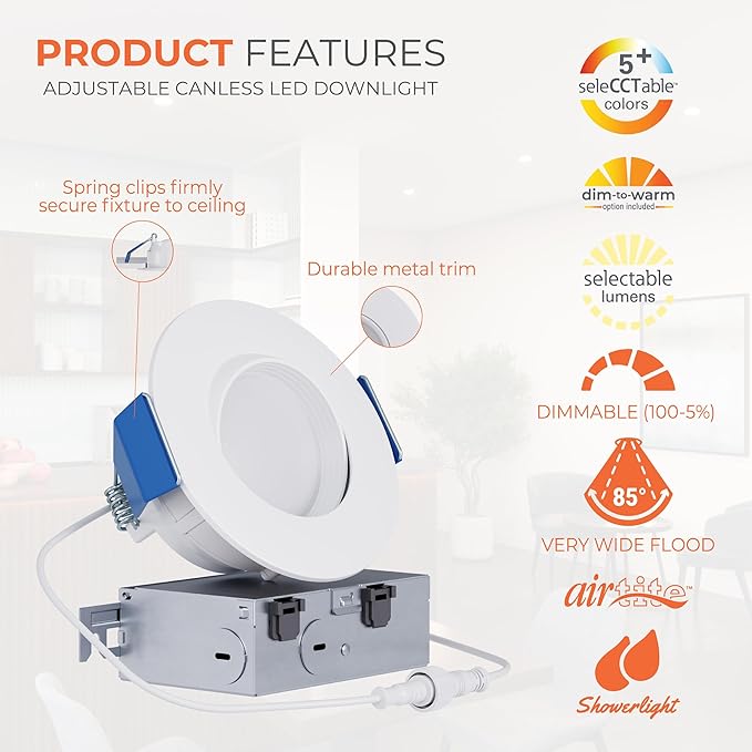 HALO RA 4 in Canless LED Recessed Downlight with Adjustable Gimbal, Selectable Lumens and Selectable Color Temperatures, Dim-to-Warm Technology, Damp Location Rated - RA4LS9FSD2W1EWHDM
