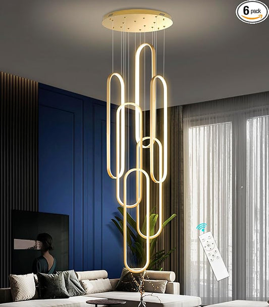 High Ceiling Long Chandelier for Staircase Modern LED Chandeliers for Dimmable Flush Mount High Villa Foyer 2700k-6000k