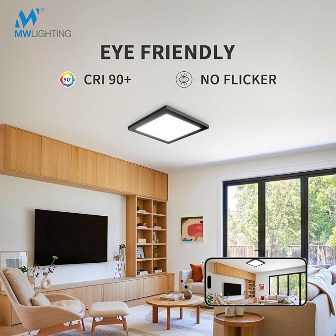 4 Pack 7 Inch Square Black Ceiling Light, 12W, 120V, 3000K/4000K/5000K, Dimmable Slim LED Ceiling Lights, Close to Ceiling Light Fixtures for Bedroom, Hallway, Laundry, ETL Listed, Each Side is 6.38"