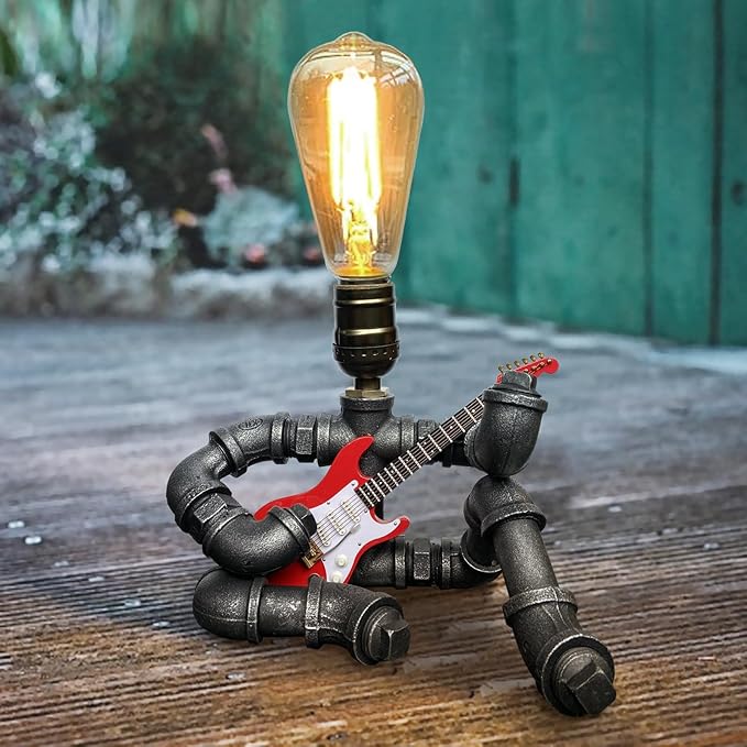 Cool Table Lamp - Vintage Steampunk Decor, A Very Relevant Gift for Music Fanatics & Guitar Aficionados