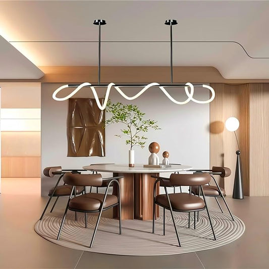 SMG Modern LED Linear Pendant Light for Dining Room, Dimmable Black Chandelier for Office, 78" Linear DIY Chandelier with Remote Control Stepless Dimming, Restaurant Kitchen Long Hose Lamp