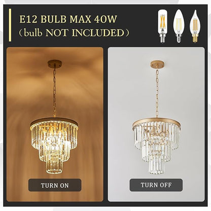 CATINER Gold Crystal Chandeliers 16" Modern 6-Light Small Pendant Light Luxury 3 Tiers K9 Crystal Ceiling Pendant Round Light Fixture for Dining Room Entryway Kitchen Bedroom Closet