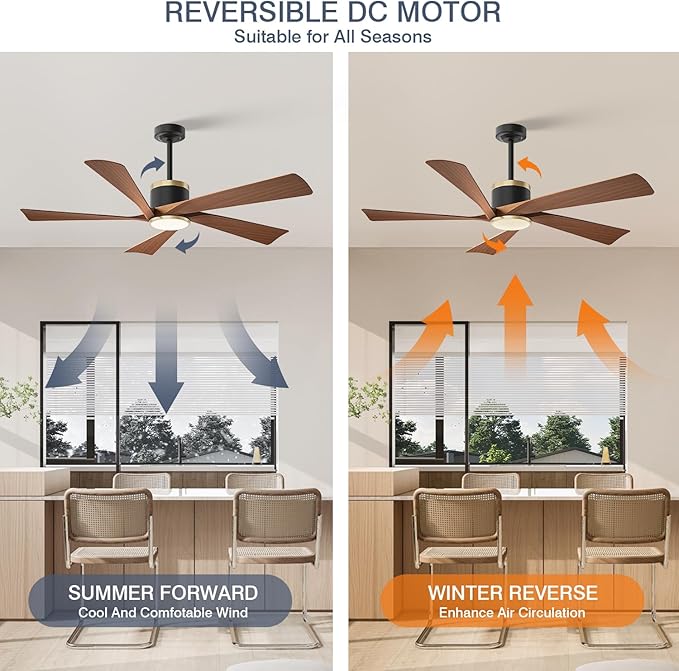 TXCSLY 52'' Ceiling Fans with Lights, Modern Ceiling Fan with Remote Control, Indoor Outdoor Ceiling Fan for Living Room,Bedroom 5 Blade 3 Color Tempearture (Walnut)