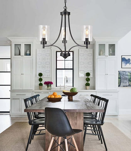 BOZO 3 Lights Black Chandelier for Dining Room Light Fixture Over Table, Entryway Chandelier for Foyer, Hallway Lighting Fixtures with Glass Shade for Kitchen Island