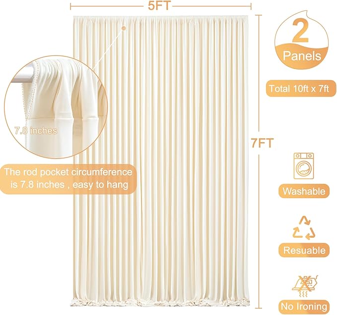10ft x 7ft Champagne Backdrop Curtain for Baby Shower Wrinkle Free Backdrop Drapes Panels for Parties Wedding Bridal Shower Birthday Photo Photography Polyester Fabric Background Decoration