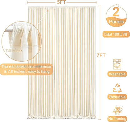 10ft x 7ft Champagne Backdrop Curtain for Baby Shower Wrinkle Free Backdrop Drapes Panels for Parties Wedding Bridal Shower Birthday Photo Photography Polyester Fabric Background Decoration
