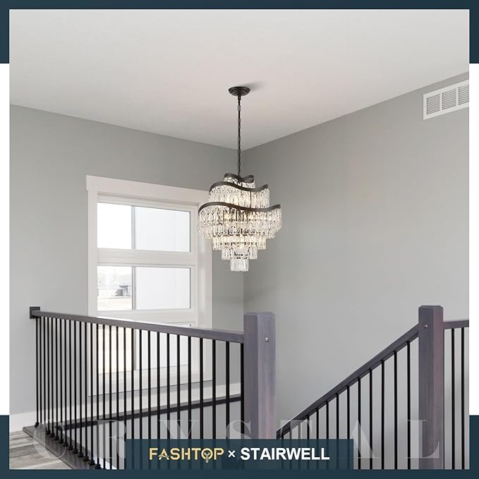 7-Tier 12 Lights Black Crystal Chandelier 20" Modern K9 Crystal Pendant Chandelier Light Fixture Luxury for Living Room Dining Room Bedroom Kitchen Foyer Entryway, E12