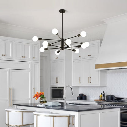 AMZASA Black Sputnik Chandeliers, 12 Light Modern Farmhouse Mid Century Pendant Light, Chandeliers for Dining Room Living Room Kitchen Island Entryway Foyer, UL Listed