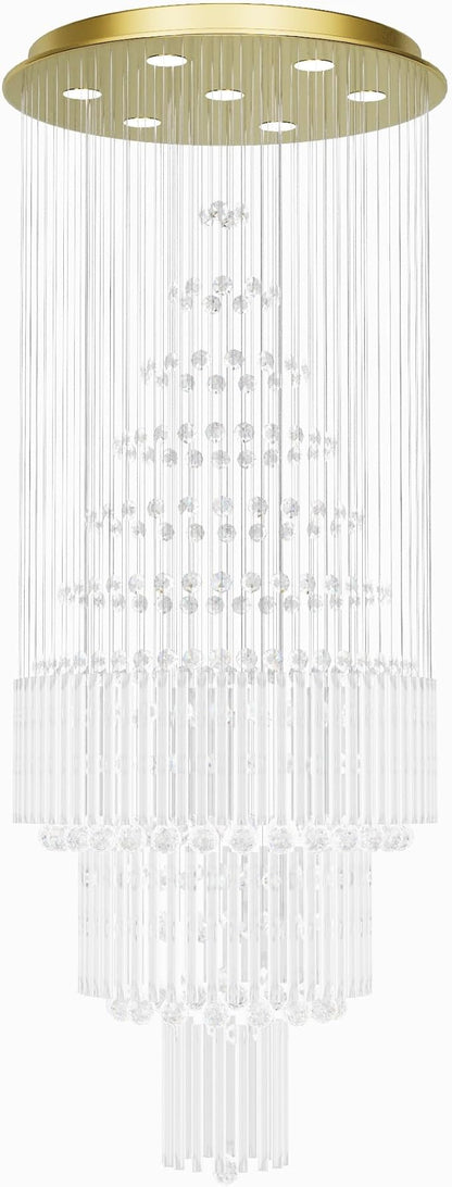 Flashing God D24''XH86'' Modern Foyer Chandelier for High Ceiling Raindrop Crystal Chandelier High Ceiling Pendant Light Fixture for Hallway Living Room (Gold Staircase Chandeliers)