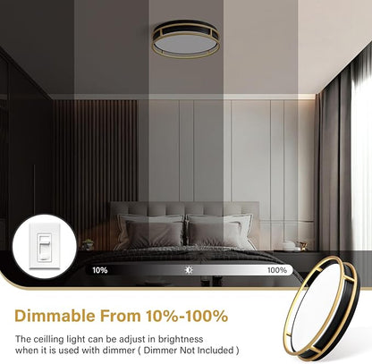 Pevfah Modern Flush Mount Ceiling Light, 5CCT 2700 K-6000 K Dimmable Black and Gold Ceiling Lighting Fixture, Minimalist Round LED Ceiling Lamp for Bedroom, Kitchen, Hallway, Laundry Room-12.6 Inch