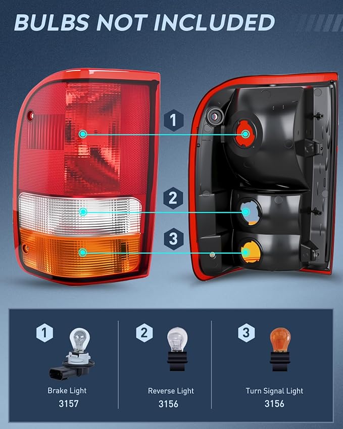 Nilight Taillight Assembly Compatible with 1993 1994 1995 1996 1997 Ford Ranger Red Clear Tail Light OE Style Rear Lamp Replacement Driver Side