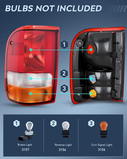 Nilight Taillight Assembly Compatible with 1993 1994 1995 1996 1997 Ford Ranger Red Clear Tail Light OE Style Rear Lamp Replacement Driver Side