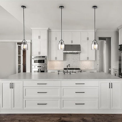 Globe Electric 67000097 1-Light Pendant Light Fixture, Matte Black, Clear Glass Shade, Adjustable Hanging Height Rods, Kitchen Island Lighting, Modern Farmhouse, Dimmer Switch Compatible