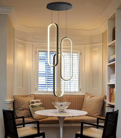 Modern Ring Chandelier LED Dimmable Flush Mount Ceiling Light for Foyer Living Room Staircaes Black