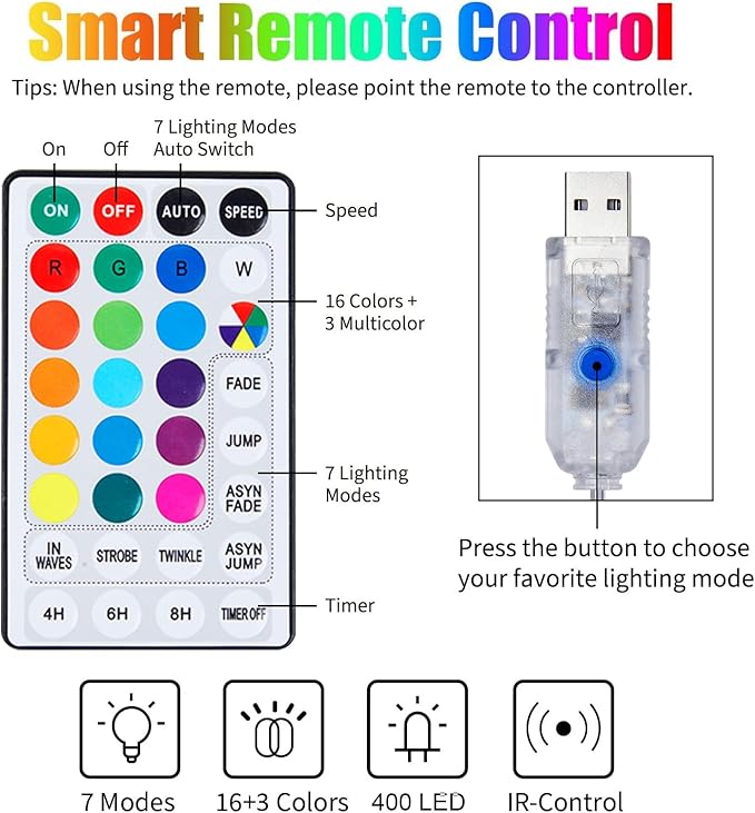16 Colors Changing Curtain Lights - 400 LED 14.8 X 9.8 FT Fairy String, 7 Modes Twinkle with Remote, Backdrop Wall Hanging Dripping for Bedroom Backyard Halloween Christmas Decor