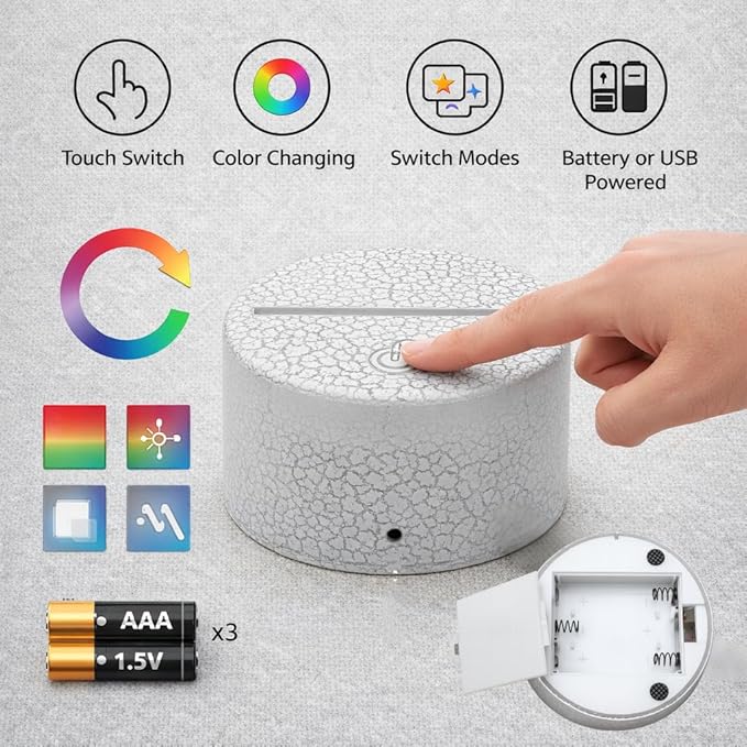 3D Illusion Night Light LED Lamp with Remote Control 16 Color Changing Visual Bedroom Decoration (Moondrop)
