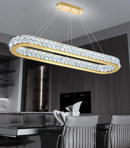 47'' Modern Oval Chandelier Crystal Chandeliers for Dining Room Round Ceiling Light Fixture for Living Room Lighting LED Dimmable with Remote Ring Lights Gold