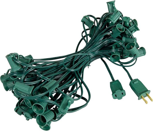 Novelty Lights 50 Foot String Light Set - Indoor/Outdoor Stringer Set for Christmas, Wedding Decor, Patios, & More - C7/E12 Intermediate Base (Green Wire, 12" Spacing)