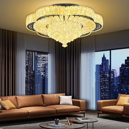 Modern Crystal Chandelier for Living Room Black 24in Crystal Raindrop Ceiling Light for Room Bedroom LED Dimmable 2700-6000K