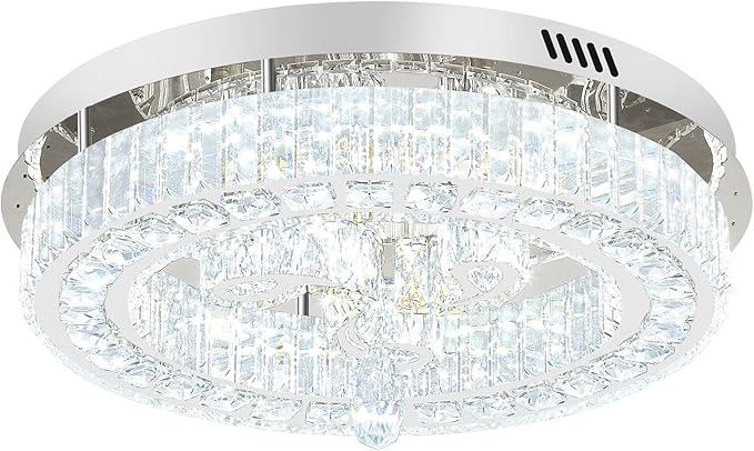 20'' Silver Modern Crystal Chandelier LED Dimmable Flush Mount Crystal Ceiling Light for Living Room Bedroom Dining Room