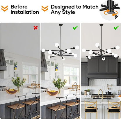 MQMQA Sputnik Chandeliers Dining Room Light Fixture (10-Light, 32-Inch), Modern Black Chandelier, Height Adjustable Mid Century Modern Chandeliers for Dining Room Kitchen Island (Bulbs Not Included)