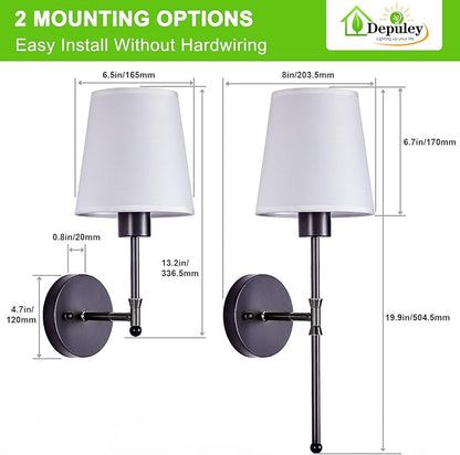 Depuley Battery Operated Wall Sconce: 19.9 Inch Set of 2 Wireless Wall Lights with Remote for Bedroom - Rechargeable 15 Colors Black Wall Lamp for Living Room Hallway Decor