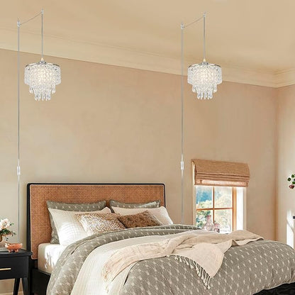 8" Hanging Lamp Plug in Chandelier Hanging Lights with Plug in Cord Pendant Light Plug in with 16.4ft Cord for Bedroom Kitchen Island Hallway Bathroom Closet (Chrome)