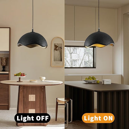 JAYMP 15.7" Modern Pendant Light for Dining Room Kitchen Island Hanging Lamp E26 Base Japanese Wabi-Sabi Style Bird Nest Shape Lighting Fixture, 1 Pack (Black + Gold,D Shape, 40cm/15.7inch)