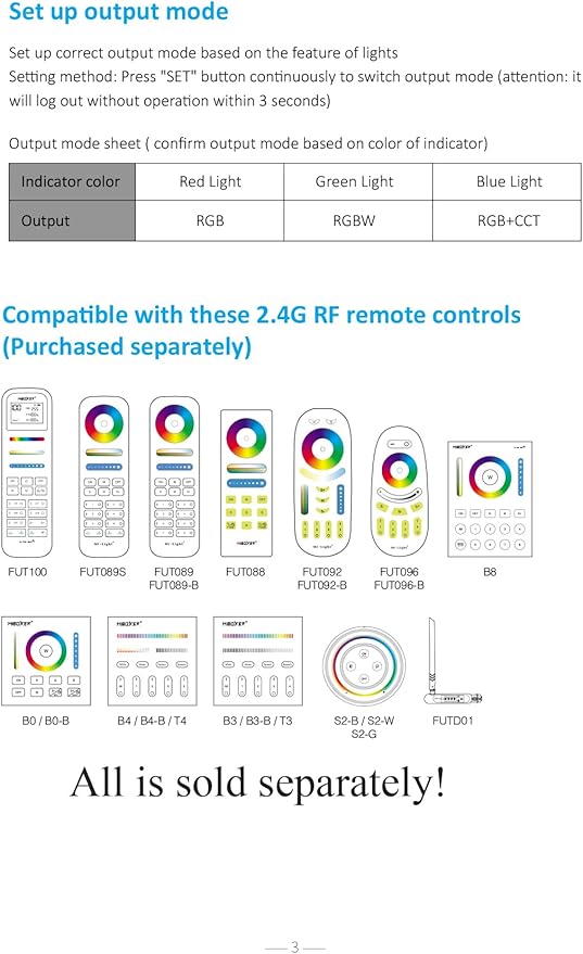 LGIDTECH E3-RF Miboxer 3 in 1 LED Strip Light Controller Tool-Free Wiring,Used for RGB & & RGBW & RGB+CCT LED Strip Light DC 12-24V,Smartphone APP & Voice Control via Gateway(Excluded)