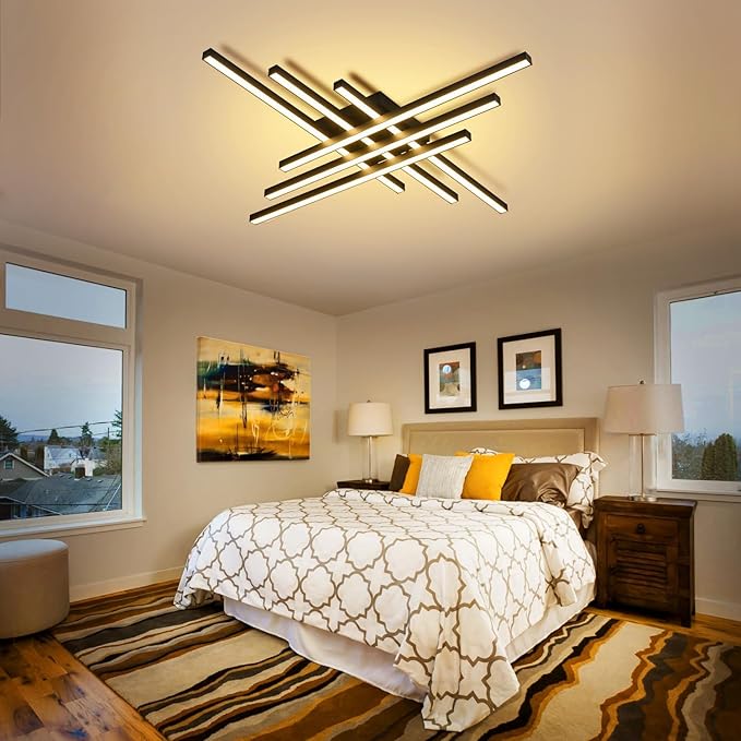 43" Black Modern LED Ceiling Light with Remote 3000K/4500K/6000K Close to Ceiling Lights Creative Design Ceiling Lamp for Bedroom Living Room Kitchen Hallway Dining Room(96W, 6 Lights)
